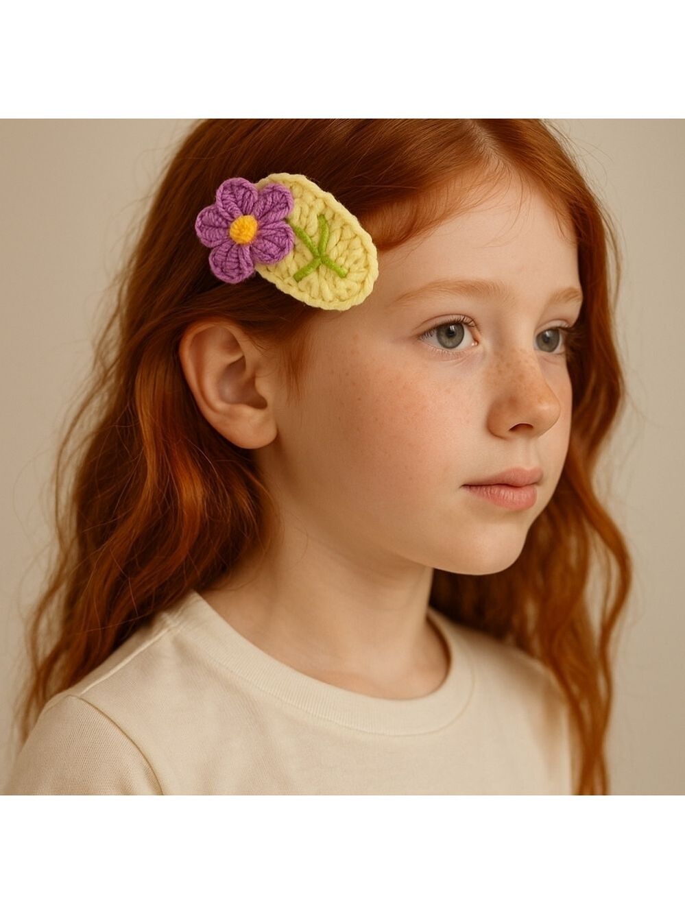 Hand Knit Crochet Hair Clip Handmade Purple Botanical